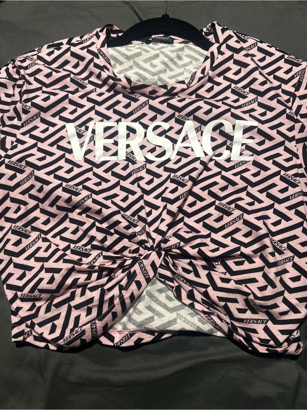 Versace Women’s Pink Logo Twist Front Top with matching leggings